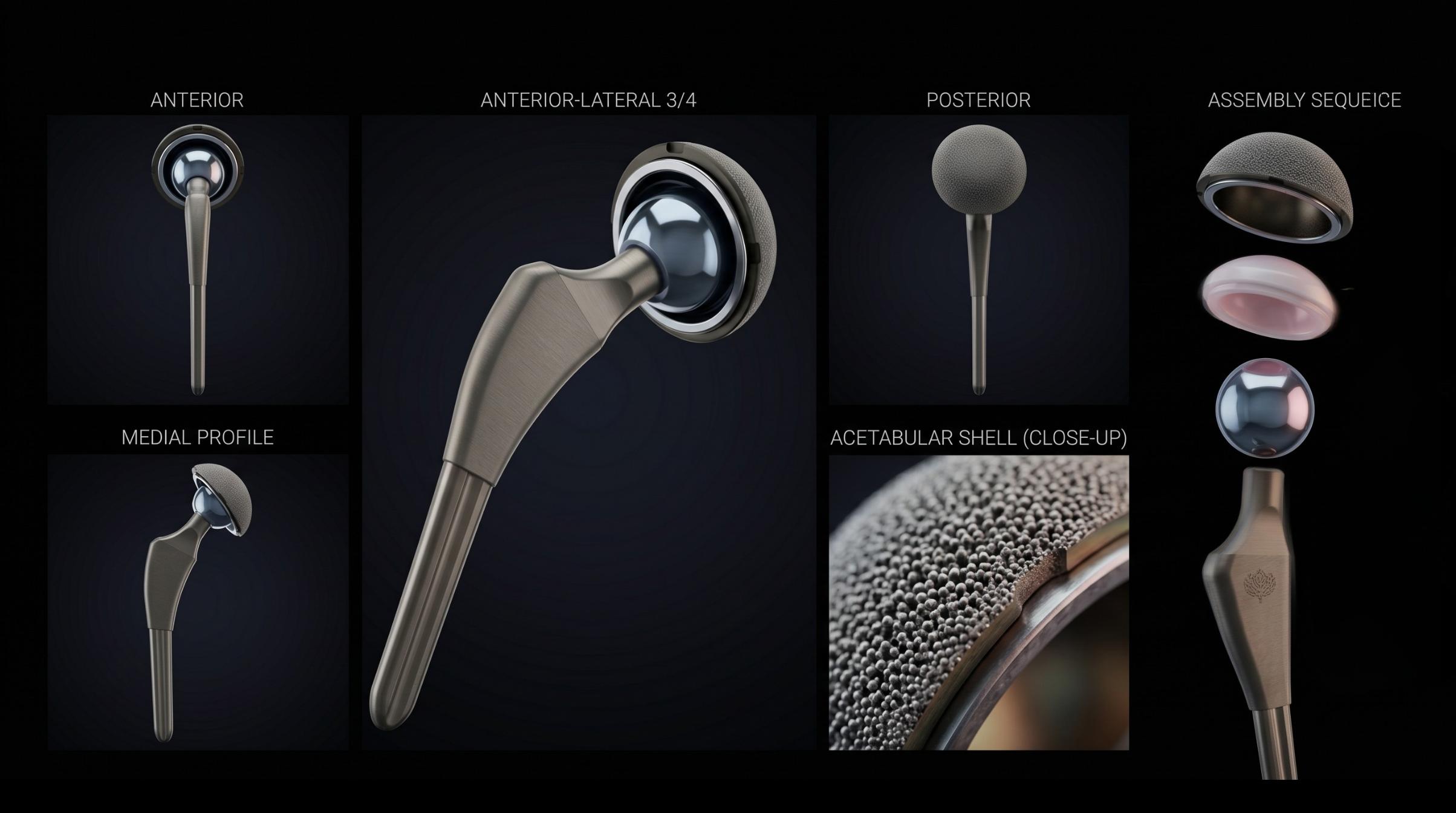 Close-up render of a hip replacement implant