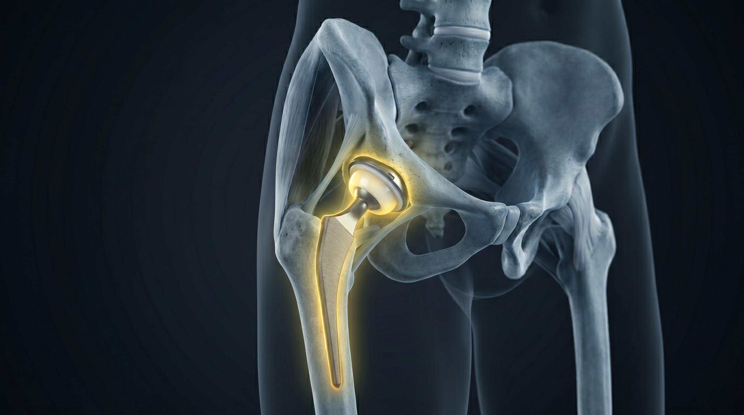 3D render of hip joint prosthetic implant